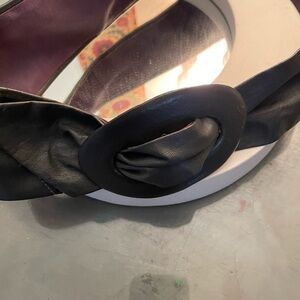 Vintage Dark Gray/Black Leather Belt W fabric Backing Statement Belt Size M